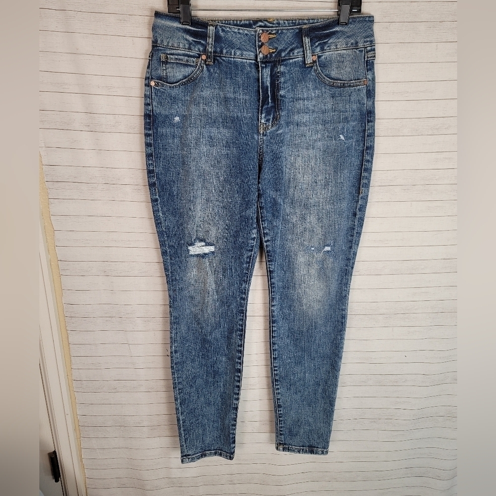 CABI CINCH SKINNY ACID WASH JEANS, SZ 12